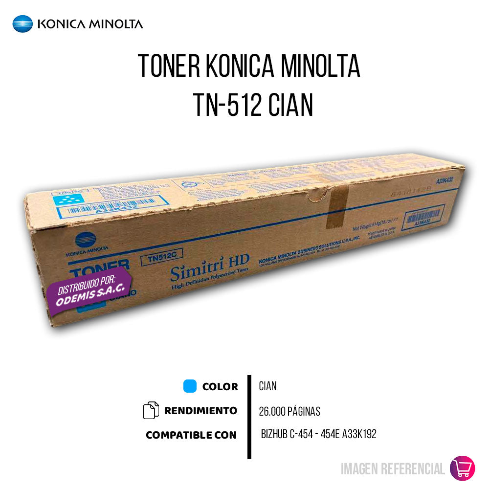 Toner Konica Minolta TN-512C Cyan 26K Pág. C258 Original