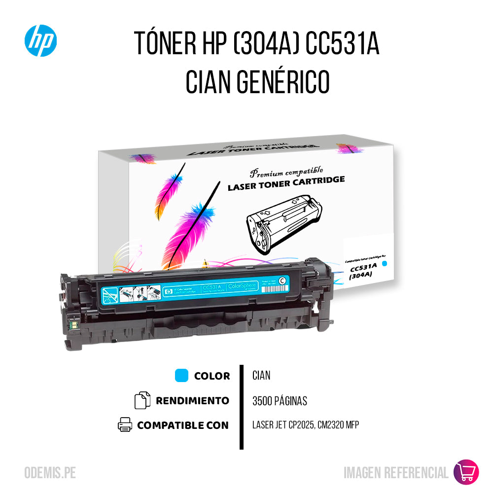 Toner HP 304A Cyan CC531A 2,800 Pág. CP2025 Compatible
