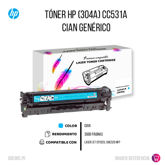 Toner HP 304A Cyan CC531A 2,800 Pág. CP2025 Compatible