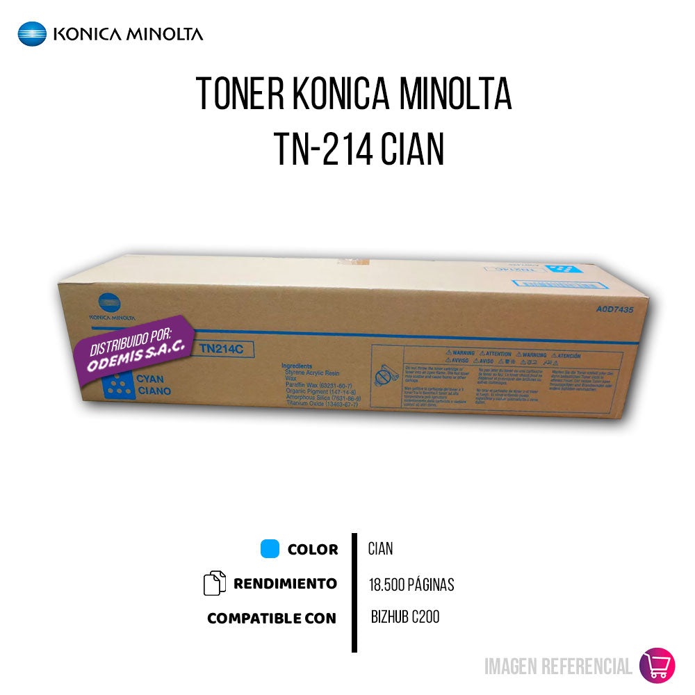 Toner Konica Minolta TN-214C Cyan 18,500 Pág. C200 Original