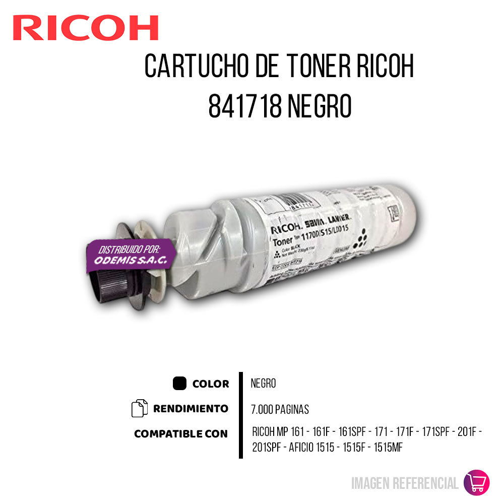 Toner Ricoh 841718 Negro 7.5K Pág. MP161, 1515MF Original