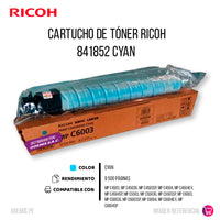 Toner Ricoh 841852 Cian 22.5K Pág. MP C4503, C6003 Original