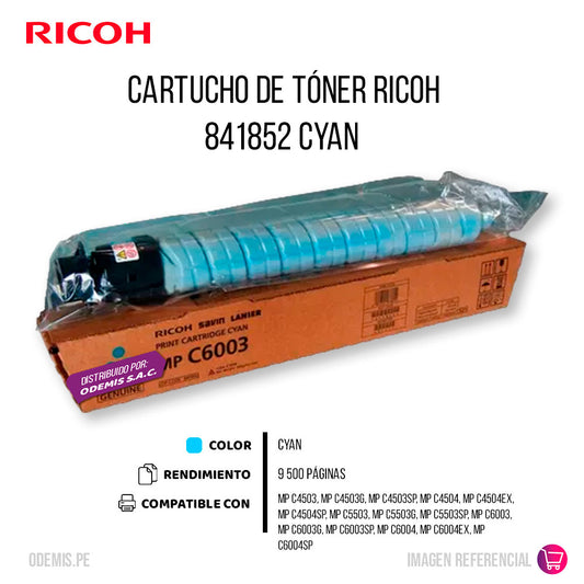 Toner Ricoh 841852 Cian 22.5K Pág. MP C4503, C6003 Original