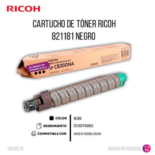 Toner Ricoh 821181 Negro 20K Pág. SP C830DN, C831DN Original