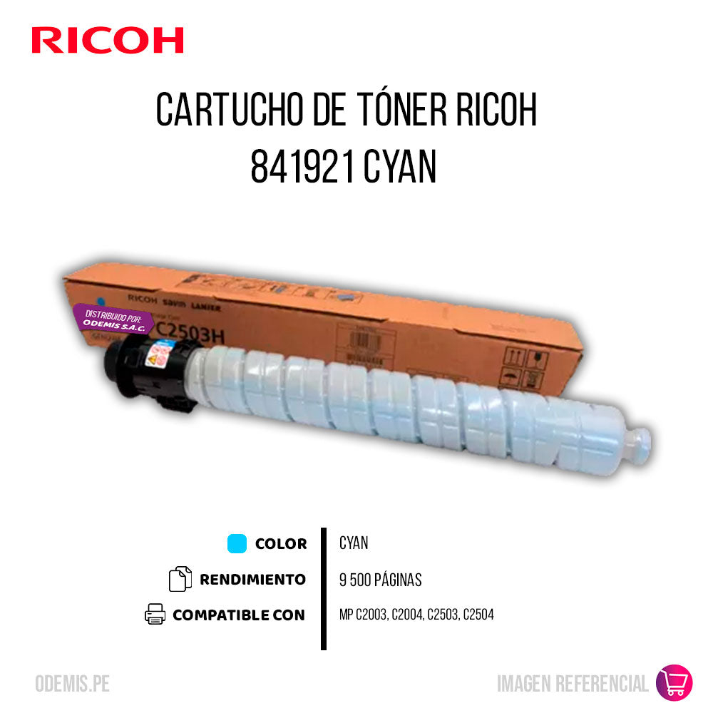 Toner Ricoh 841921 Cian 9.5K Pág. MP C2503, C2004 Original