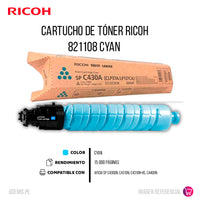 Toner Ricoh 821108 Cian 15K Pág. SP C430A, C431 Original