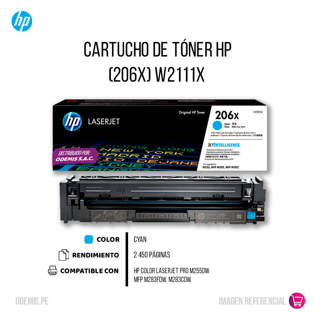 Toner HP 206X Cian W2111X 2.450 Pág. MFP M283 Original