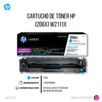 Toner HP 206X Cian W2111X 2.450 Pág. MFP M283 Original