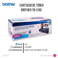 Toner Brother TN-316C Cian 3.5K Pág. L8350, L8850 Original