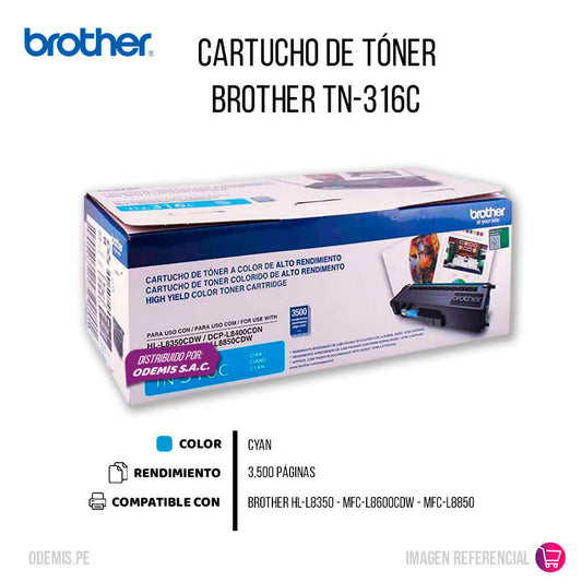 Toner Brother TN-316C Cian 3.5K Pág. L8350, L8850 Original