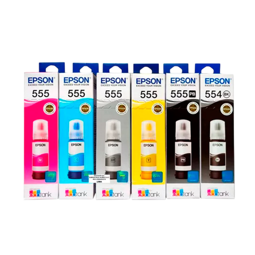 Kit Tintas Epson T554 y T555 Negro y colores 70ml L8160 Original
