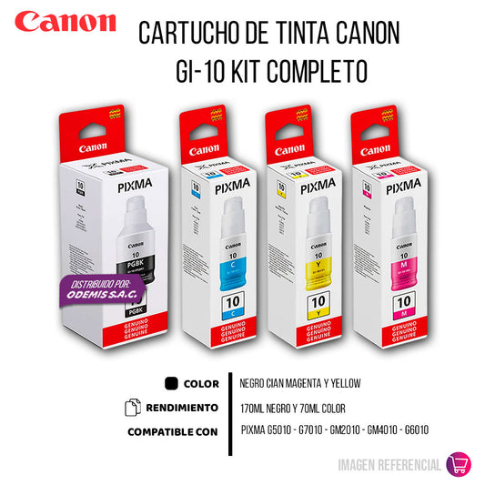 Kit de Tinta Canon GI-10 CYMK 70ml y 170ml G6010 Original