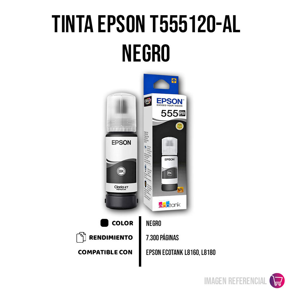 Tinta Epson T555120 Negro 7.3K Pag L8160, L8180 Original