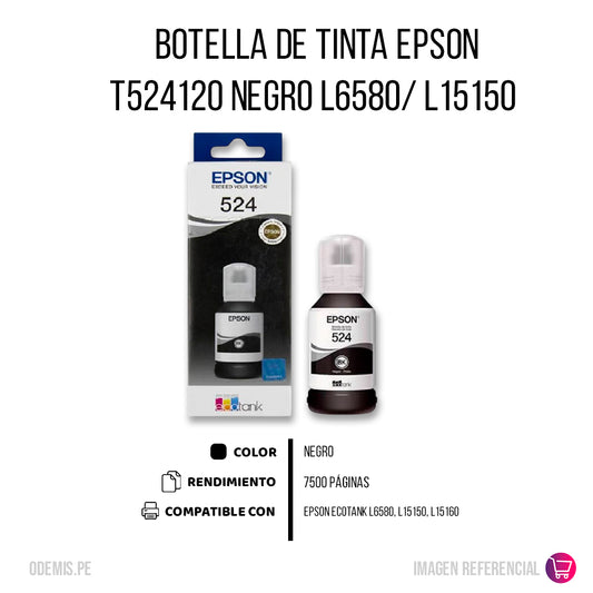 Botella de Tinta Epson T524120 Negro 7.5K Pag L6580 Original