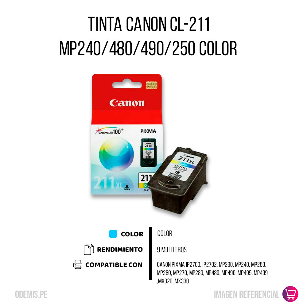 Tinta Canon Cl-211 Color 255 Páginas MP240, MP250 Original