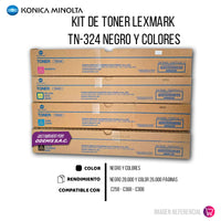 Pack de Toner Konica Minolta TN-324k Color y negro 26K Pag C258 Original