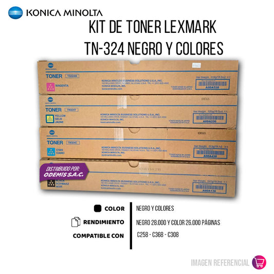 Pack de Toner Konica Minolta TN-324k Color y negro 26K Pag C258 Original
