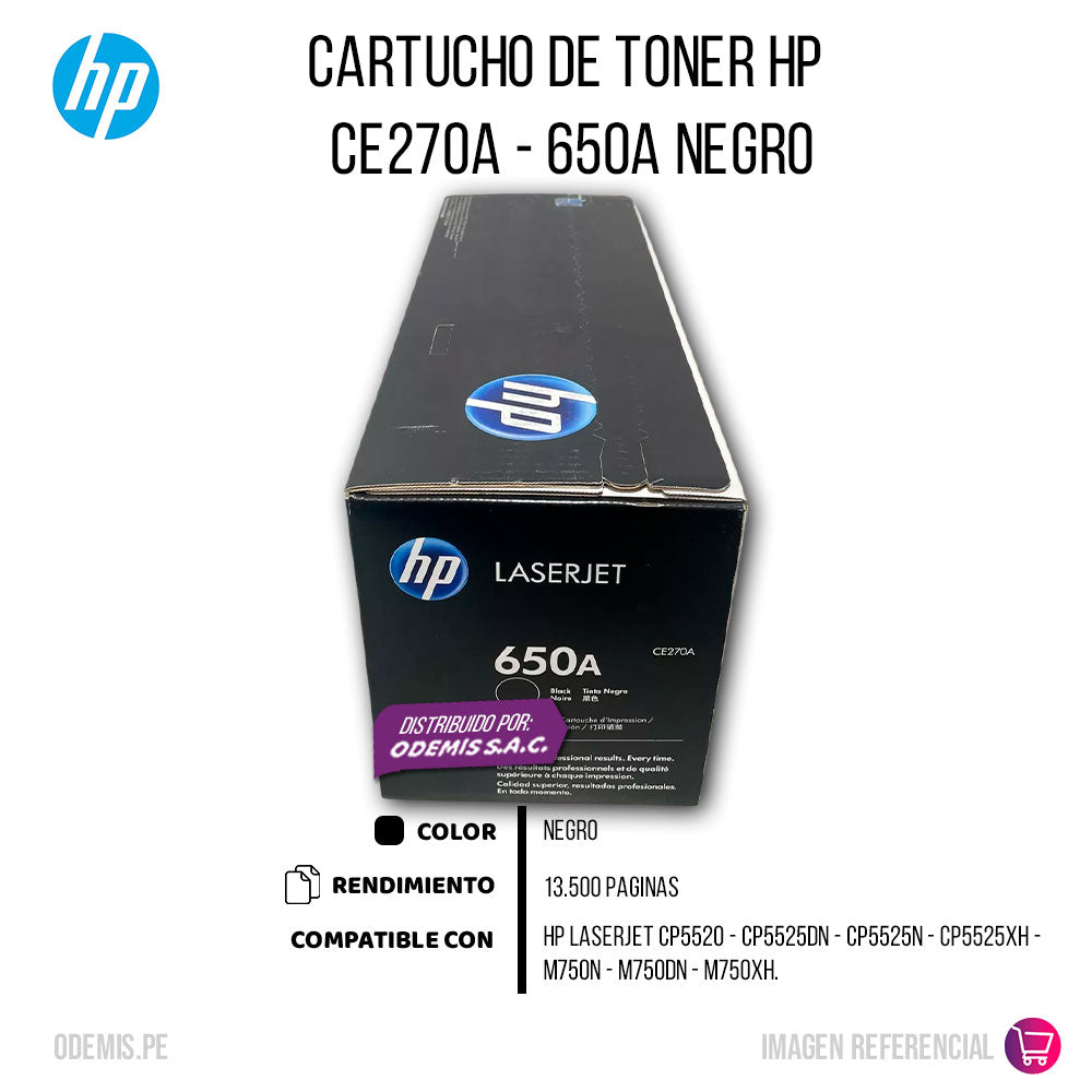 Toner Hp 650A Negro Ce270A 13,5K Pág. M750n Original