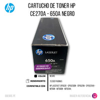 Toner Hp 650A Negro Ce270A 13,5K Pág. M750n Original