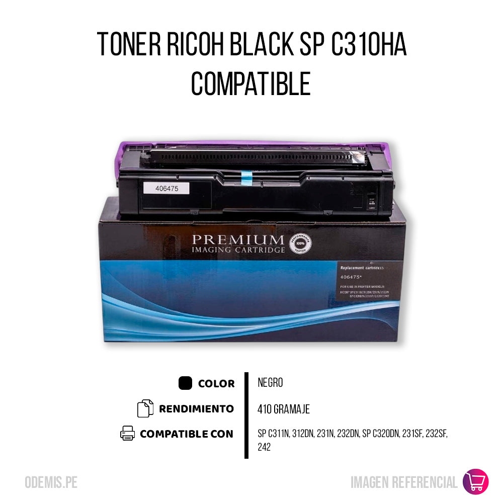 Toner Ricoh 406475 Negro 7.2K Pág. C231. C310HA Compatible