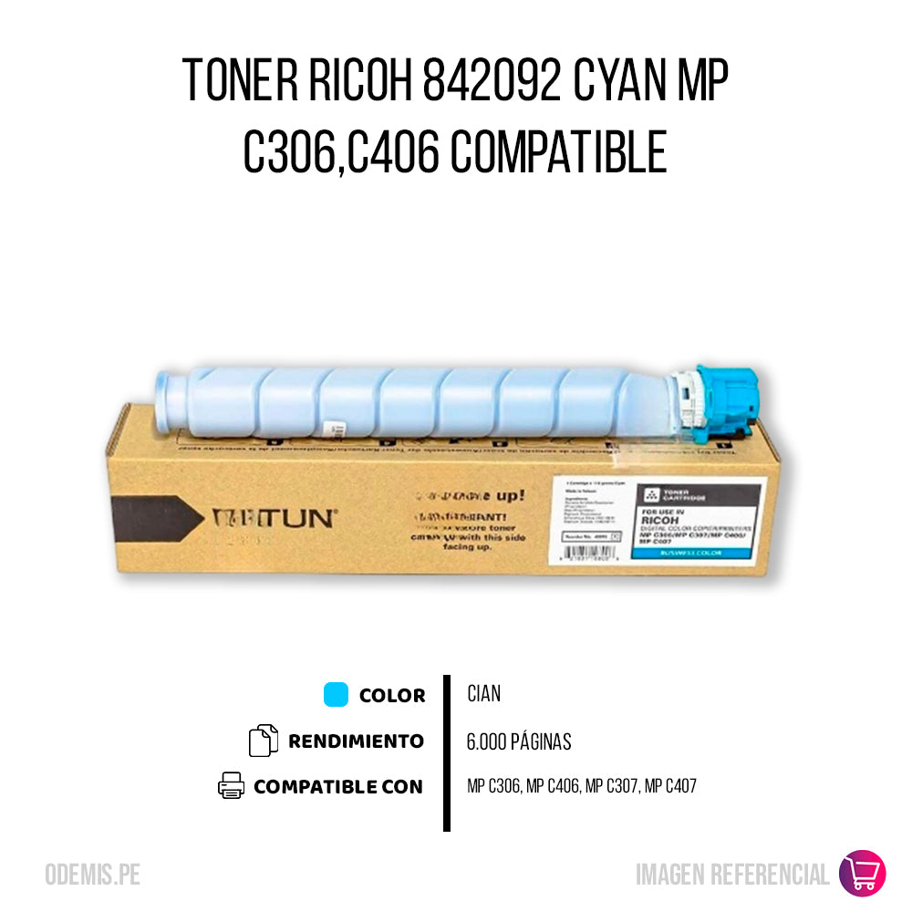 Toner Ricoh 842092 Cian 112g MP C306. MP C406 Compatible