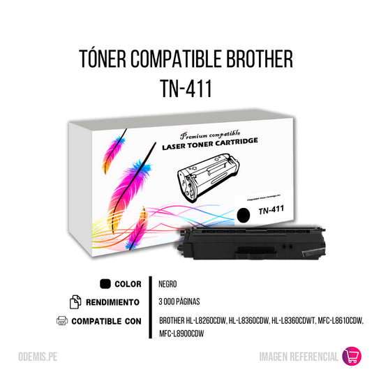 Toner Brother TN-411 Negro 3K Pág. HL L8260CDW Compatible