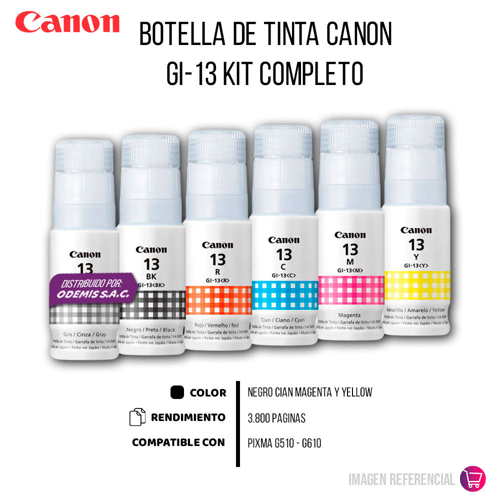 Mega Kit Tinta Canon Gi-13 Bk C M Y Gy R 70ML G510 Original