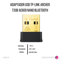 Adaptador Usb Tp-Link Archer T2UB AC600 Nano Bluetooth