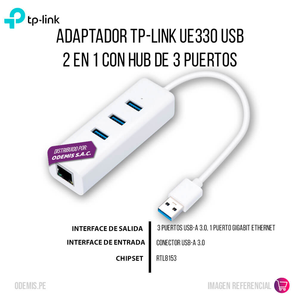Adaptador Tp-Link UE330 Usb 2 En 1 Con Hub De 3 Puertos Usb 3.0