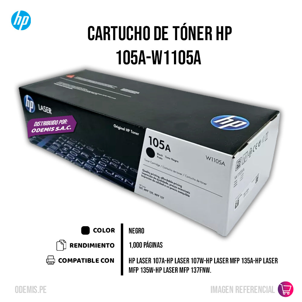 Toner Hp 105A Negro W1105A 1K Pág. MFP 137fnw Original