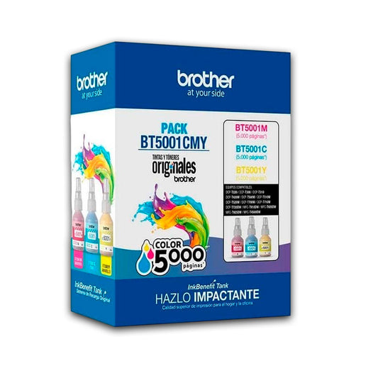 Pack 3 Tintas Brother BT5001 Color 5K Pág. T800W Original