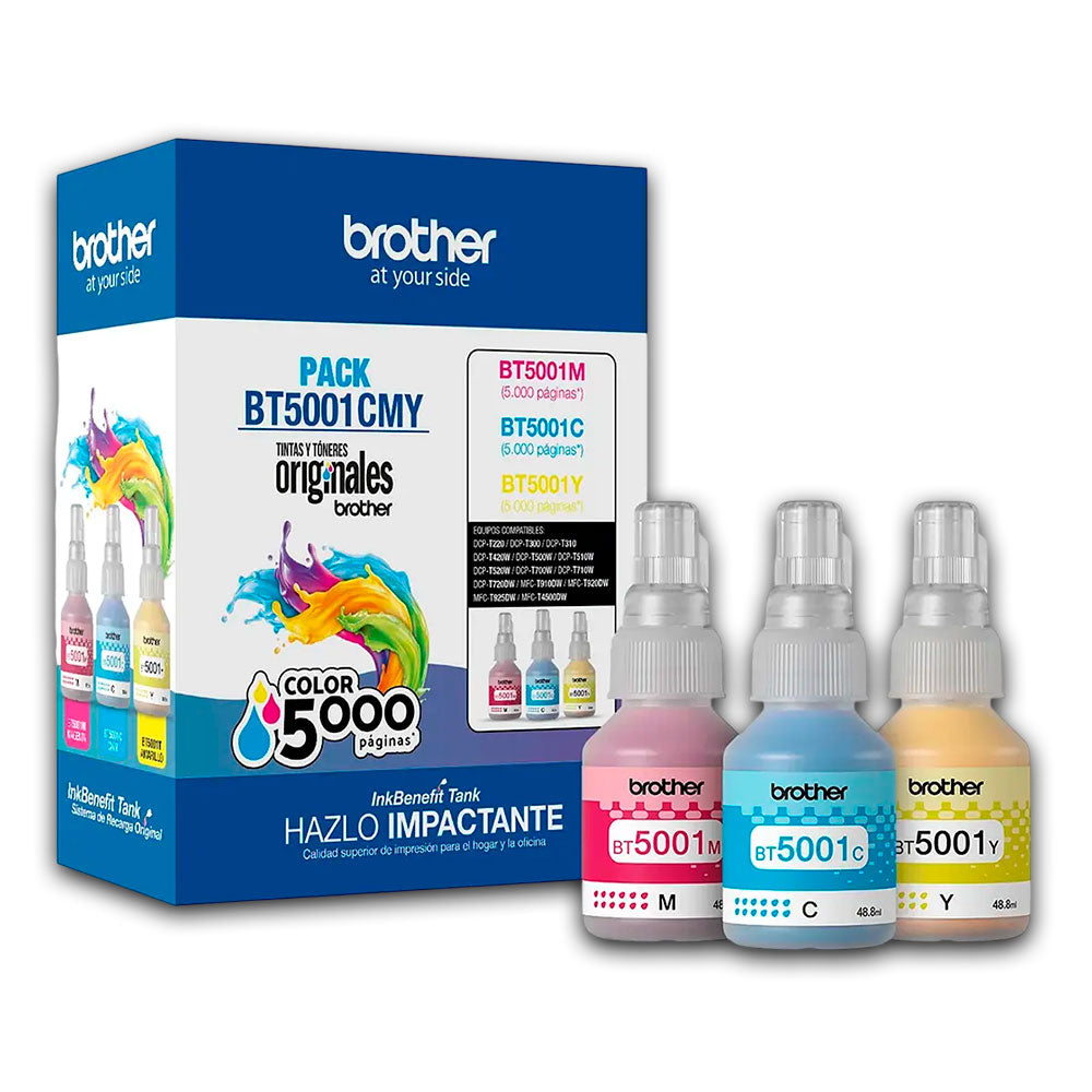 Pack 3 Tintas Brother BT5001 Color 5K Pág. T800W Original
