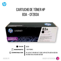 Toner HP 83A Negro CF283A 1,500 Pág. M127fw Original