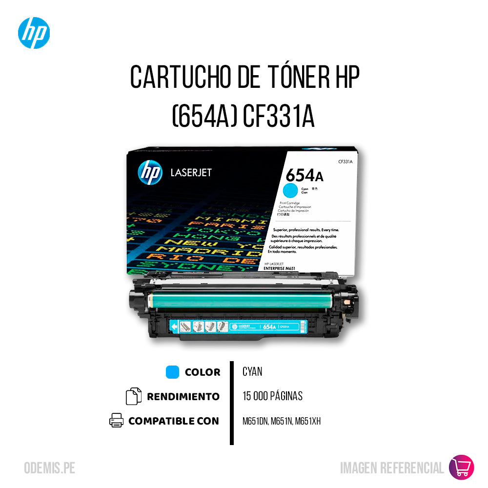 Toner Hp Cf331A (654A) Cyan M680, M651 15,000 pág Original