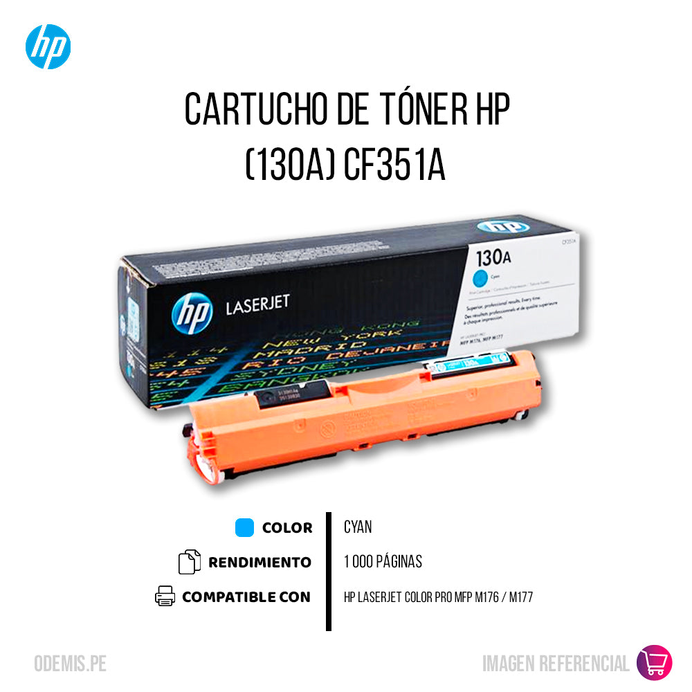 Toner Hp Cf351A (130A)  Cyan M177fw, M176n 1,000 pág original