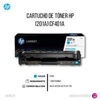 Toner Hp Cf401A (201A) Cyan M252n, M274n 1,400 pág Unico