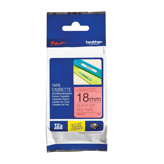 Cinta Brother Tze-441 Black On Red 18Mm (3/4")