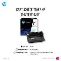 Toner Hp W1470Y (147Y) Black M611dn, M635z 42,000 Pgs Unico