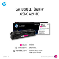 Toner Hp W2113X (206X) Magenta M255dw M255nw 2,450 Pag Original